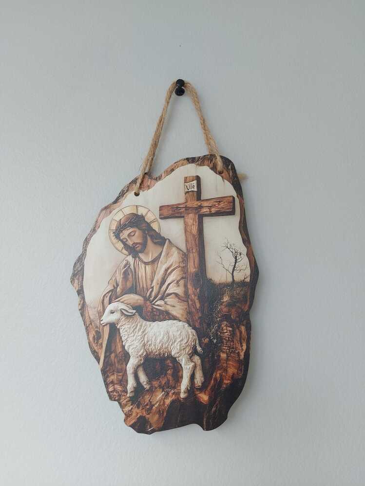 Wooden Jesus & Lamb Hanging Ornament