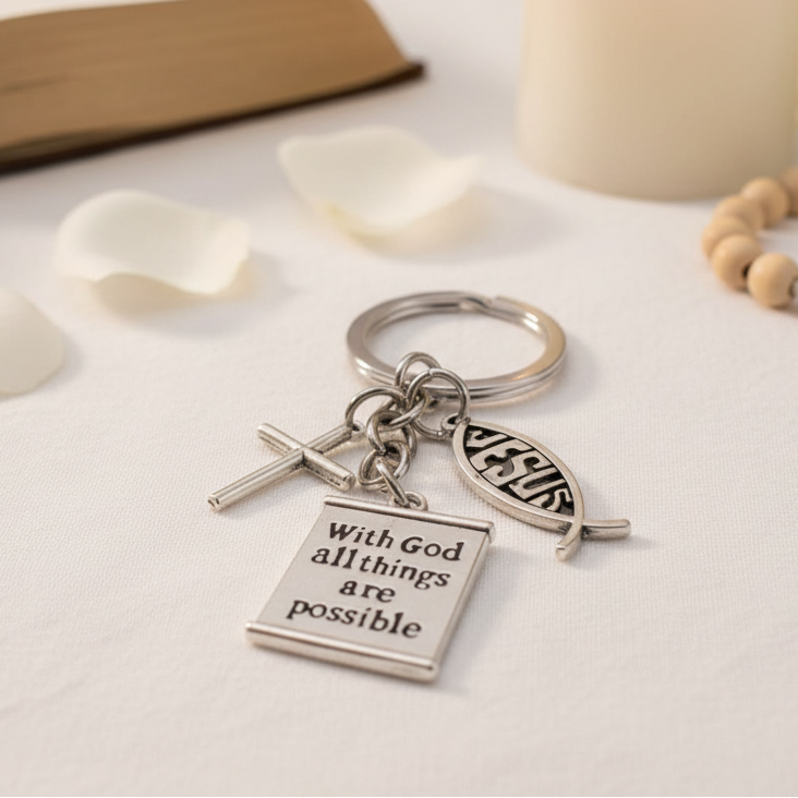 Bible Verse Keychain with Cross