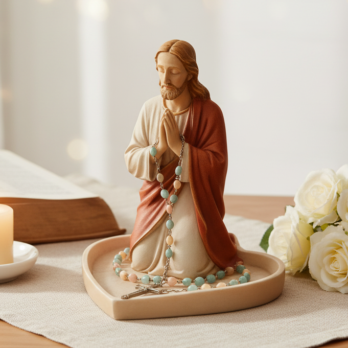 Jesus / Mary Statue With Tray