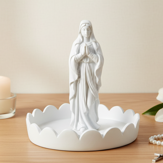Virgin Mary Statue Standing With Tray