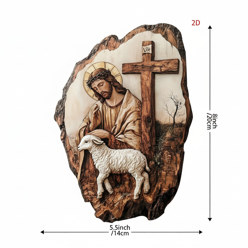 Wooden Jesus & Lamb Hanging Ornament