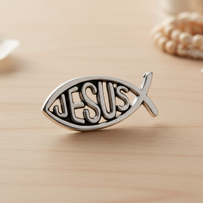 Jesus Fishbone Metal Badge
