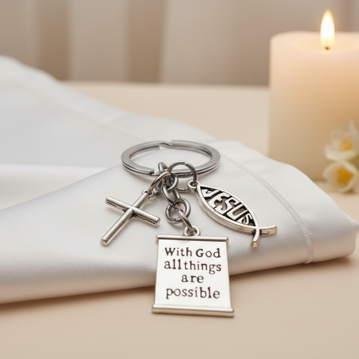 Bible Verse Keychain with Cross