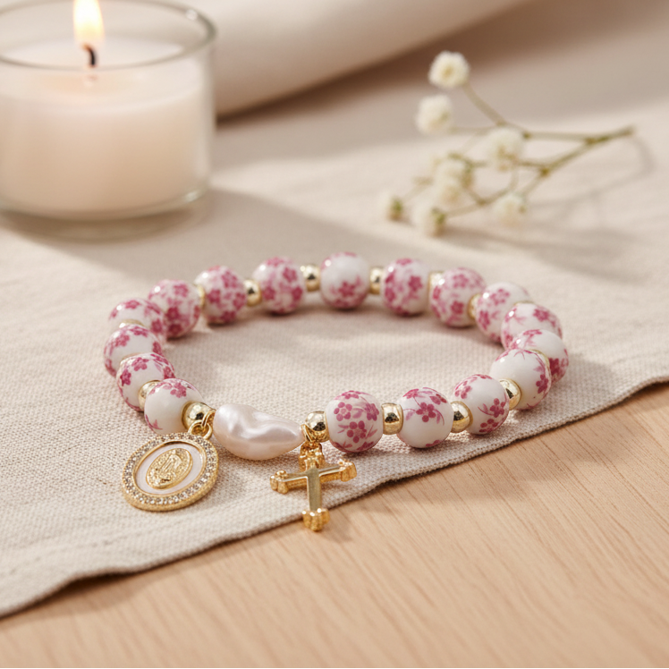 Faith & Gold Pearl Marian Bracelet
