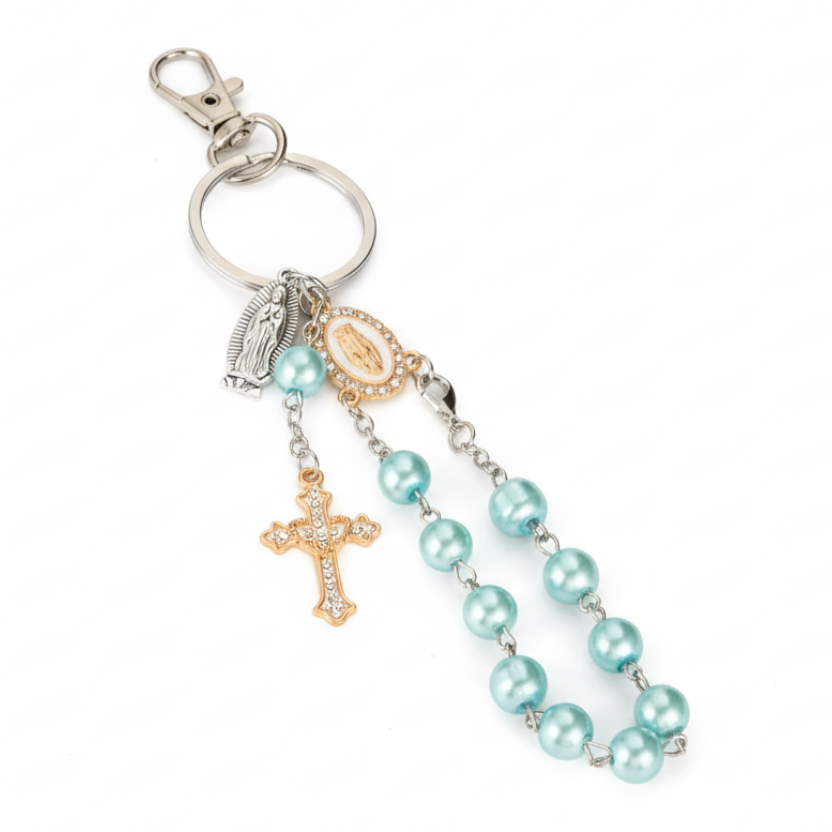 Rosary Cross Pendant Keyring