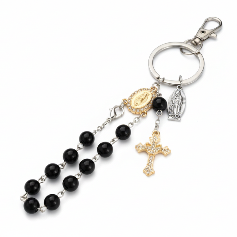 Rosary Cross Pendant Keyring