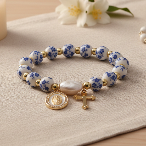 Faith & Gold Pearl Marian Bracelet