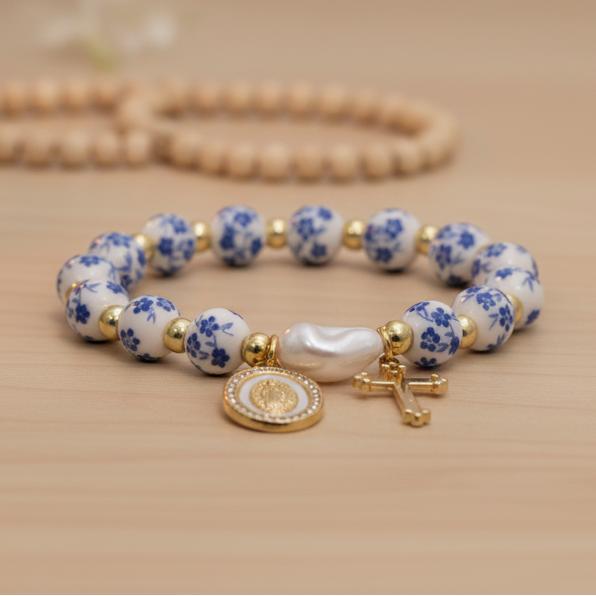 Faith & Gold Pearl Marian Bracelet